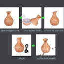 Vase-Shaped LED Humidifier | Model JSQ07 | USB Wood Grain Ultrasonic Cold Mist Humidifier | Aromatherapy Air Freshener | 200 ml